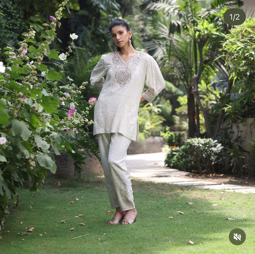 Chikkan mirror work kurta set