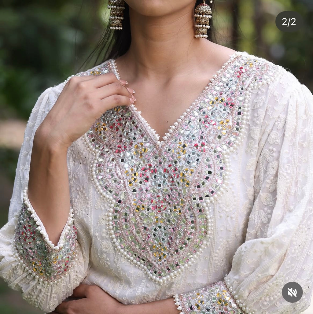 Chikkan mirror work kurta set