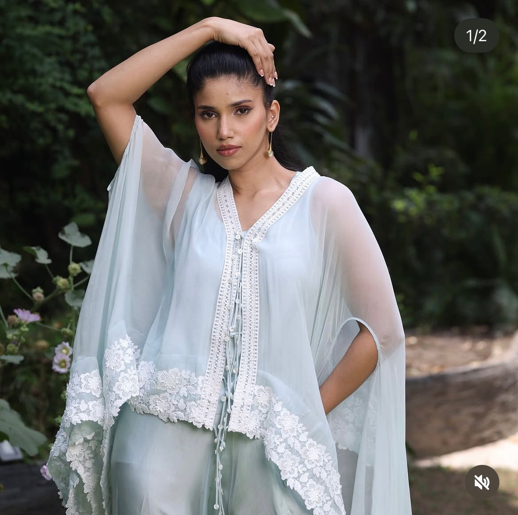Blue lace cape set