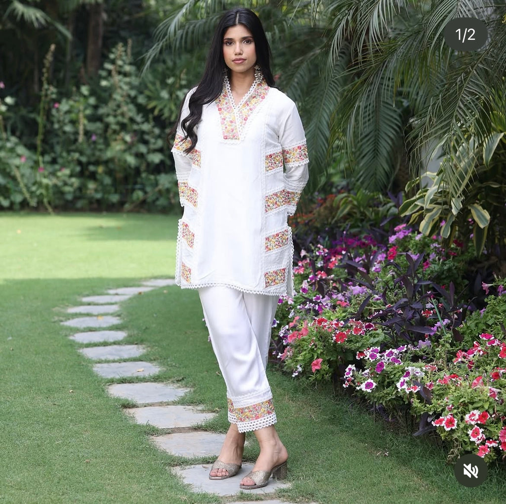 White lace kurta set