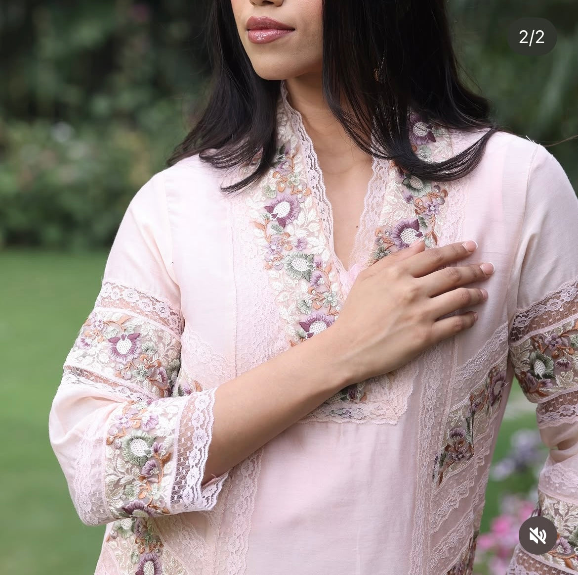 Pink lace kurta set