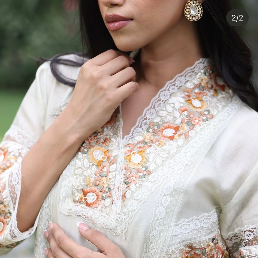 Green lace kurta set