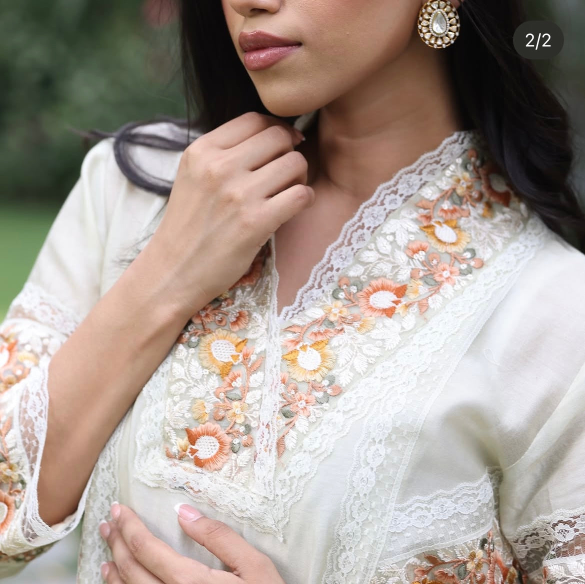 Green lace kurta set