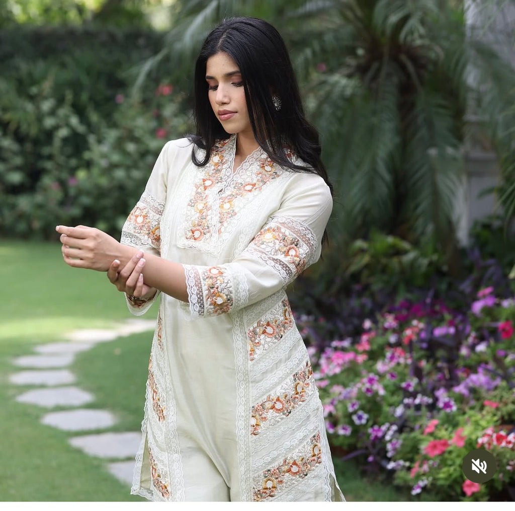 Green lace kurta set