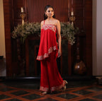 Red single shoulder floral