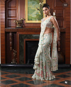 Green floral drape saree