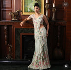 Green floral drape saree