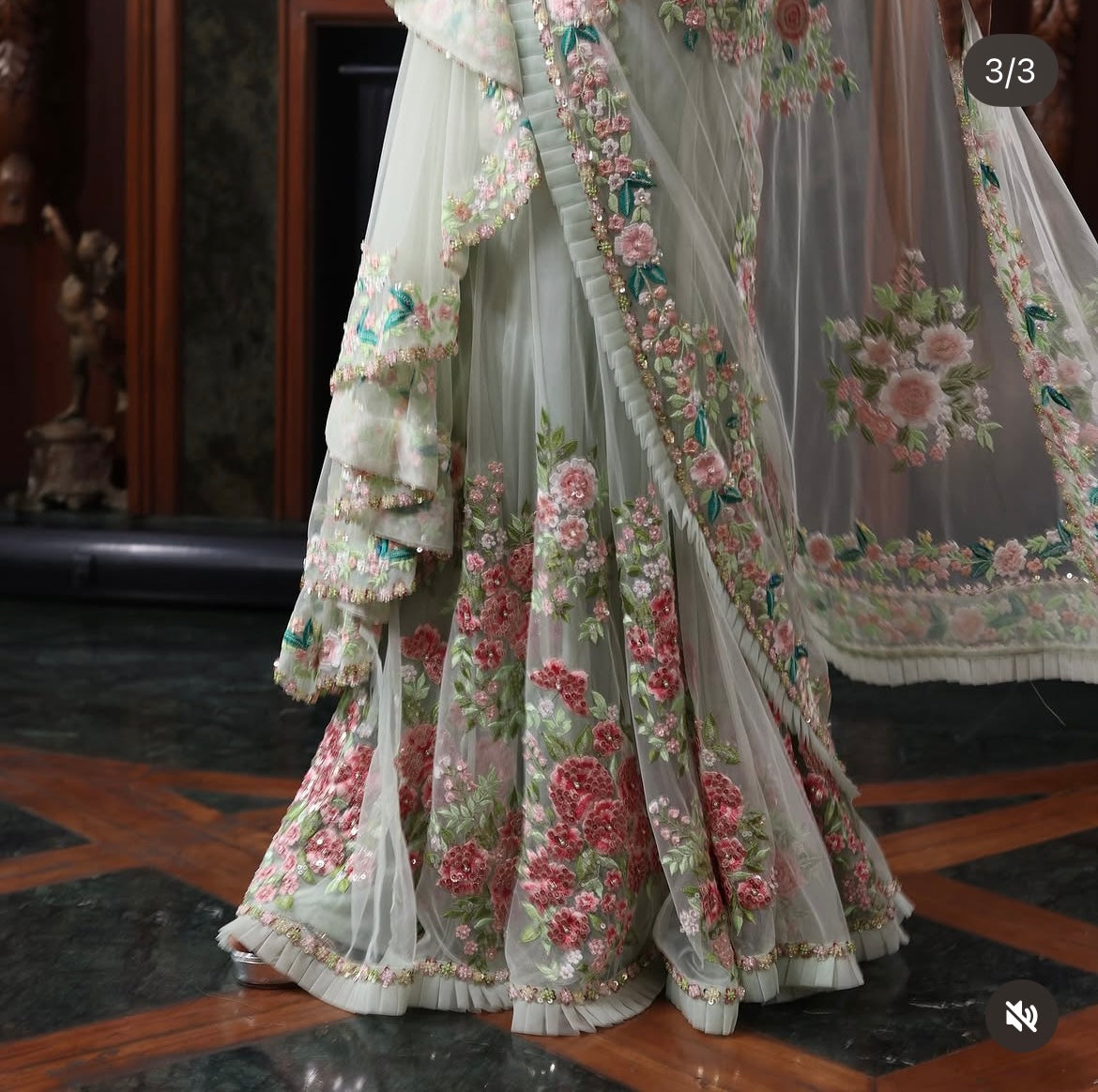 Green floral drape saree