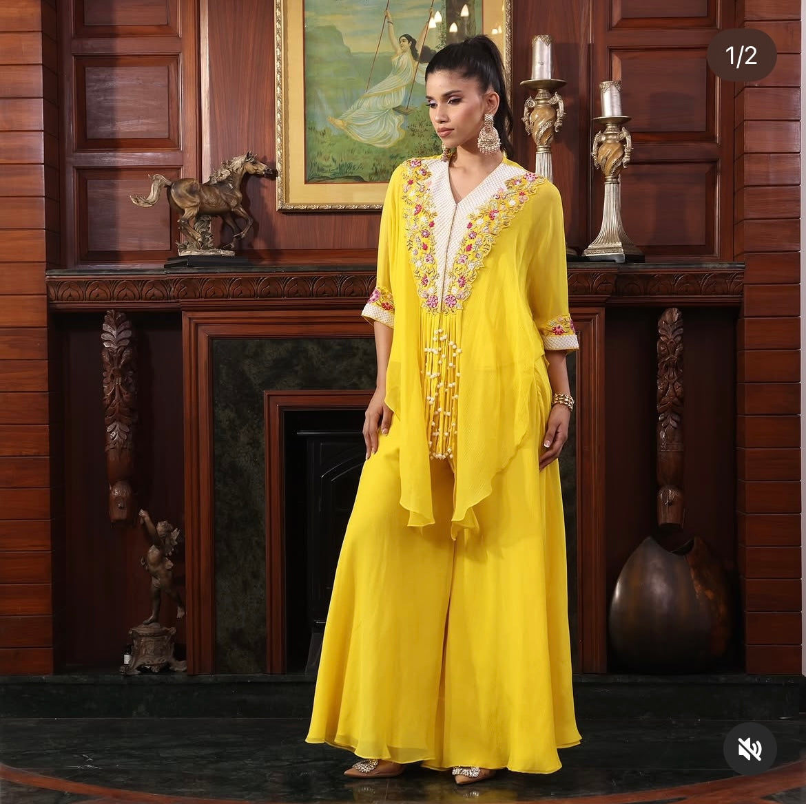 Yellow tunic kurta sharara