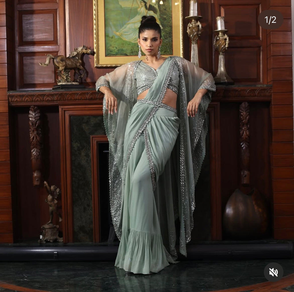 Green onaya drape saree