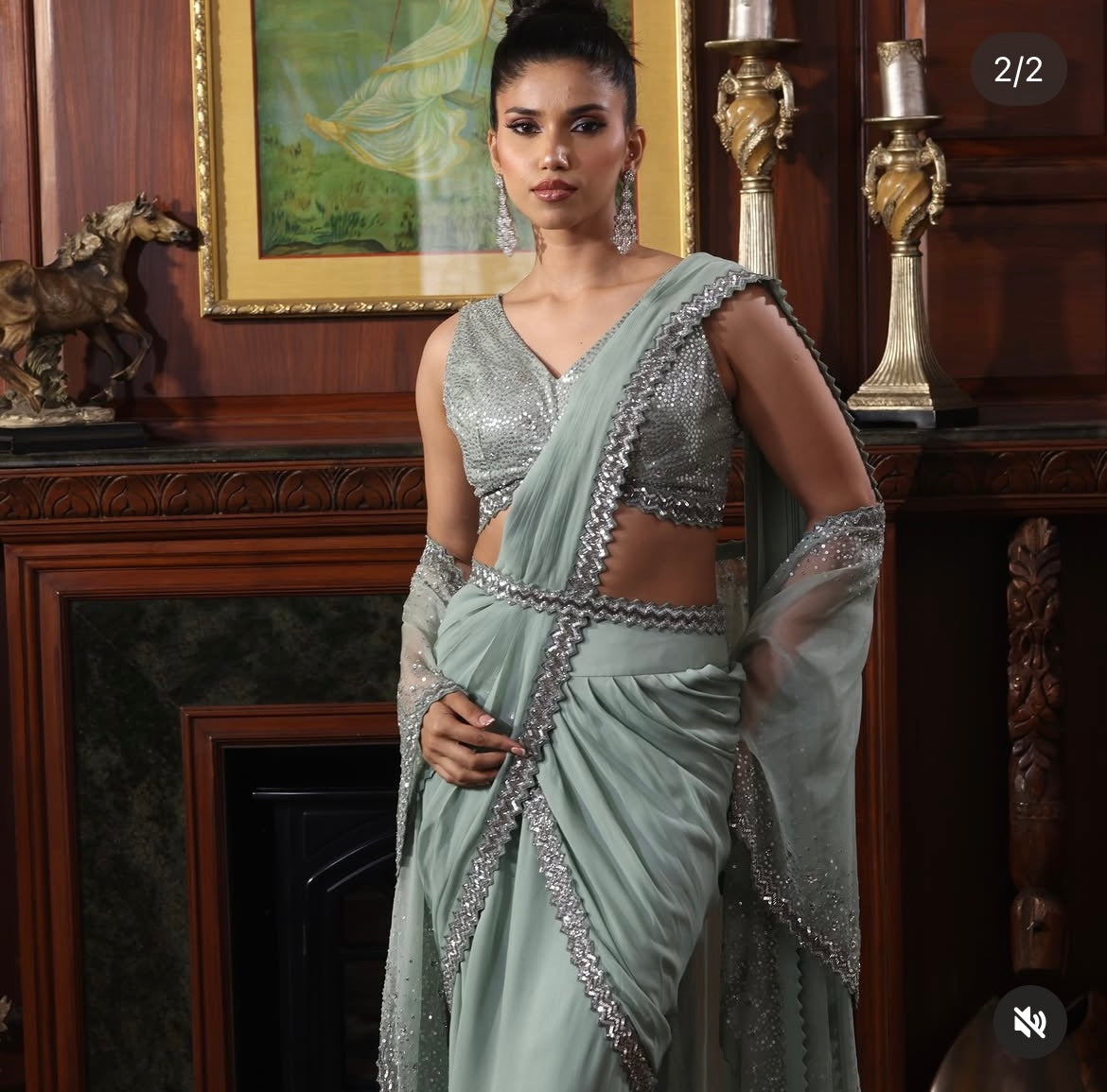 Green onaya drape saree