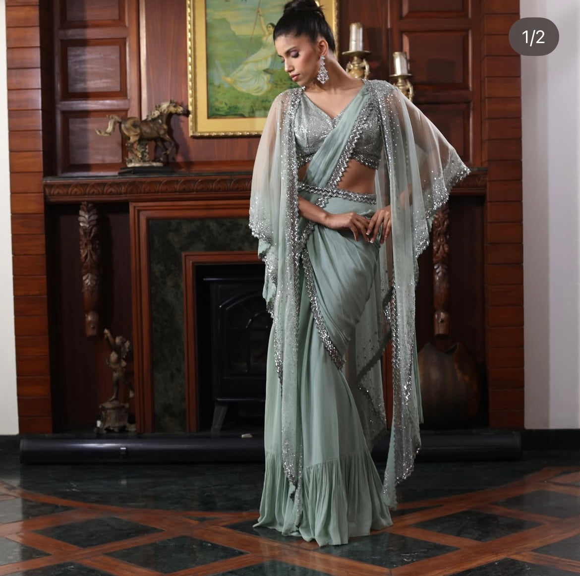 Green onaya drape saree