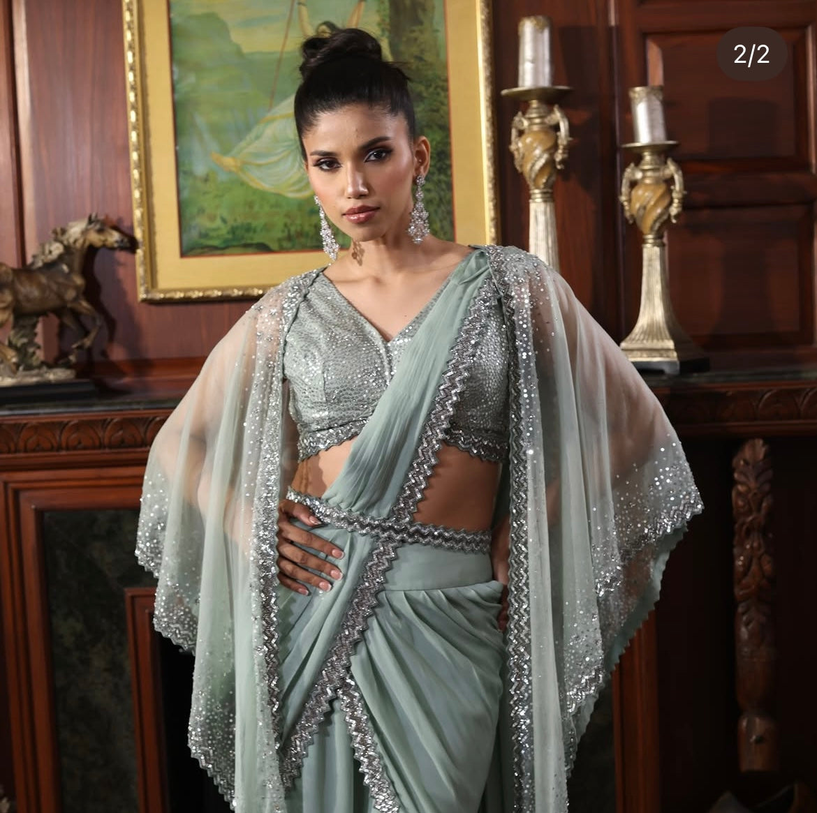 Green onaya drape saree