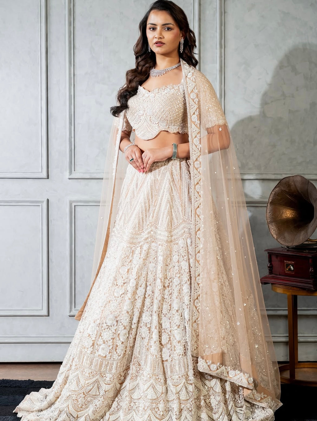 Ivory floral lehenga