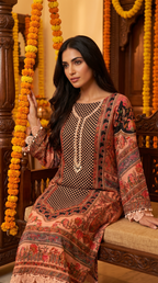 Reha | Black and Pink Printed Semi Stitched Crepe Kurta Suit Set