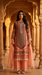 Reha | Black and Pink Printed Semi Stitched Crepe Kurta Suit Set