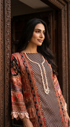 Reha | Black and Pink Printed Semi Stitched Crepe Kurta Suit Set