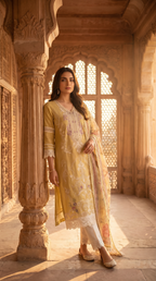 Dua | Yellow Embroidered Cotton Kurta Set