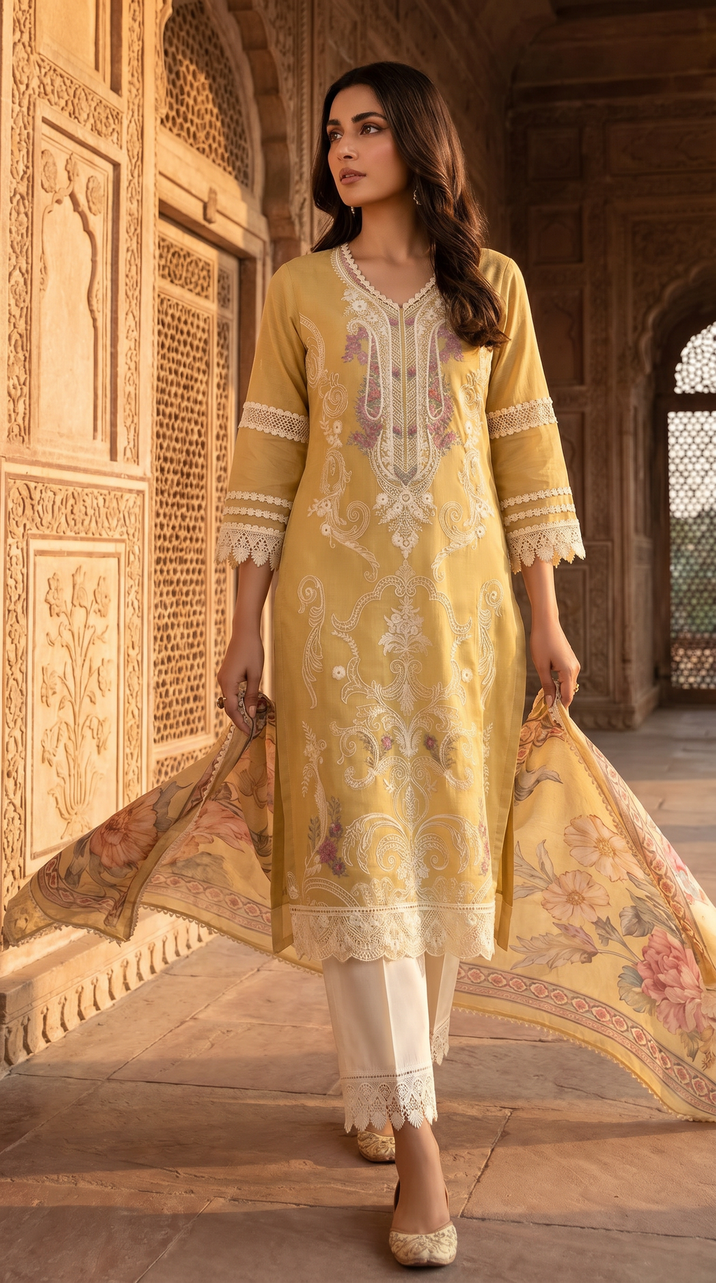 Dua | Yellow Embroidered Cotton Kurta Set