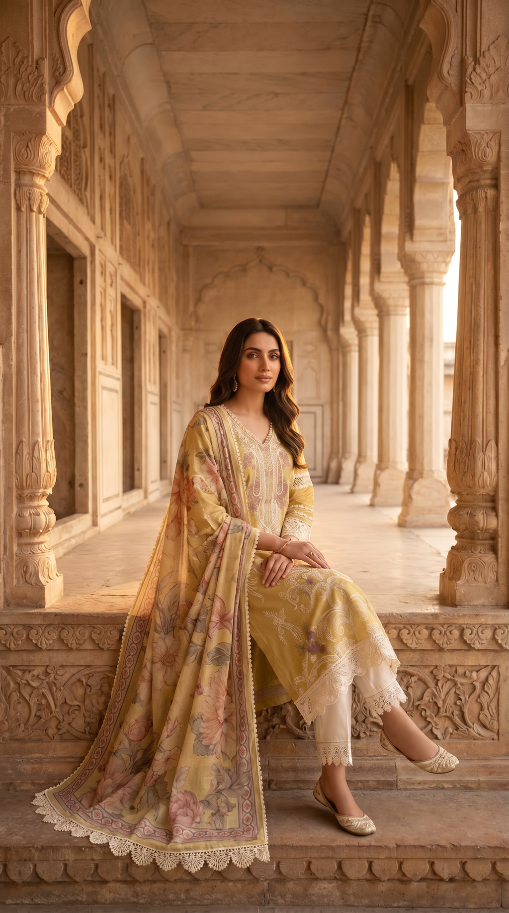 Dua | Yellow Embroidered Cotton Kurta Set