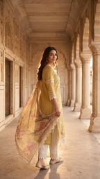 Dua | Yellow Embroidered Cotton Kurta Set