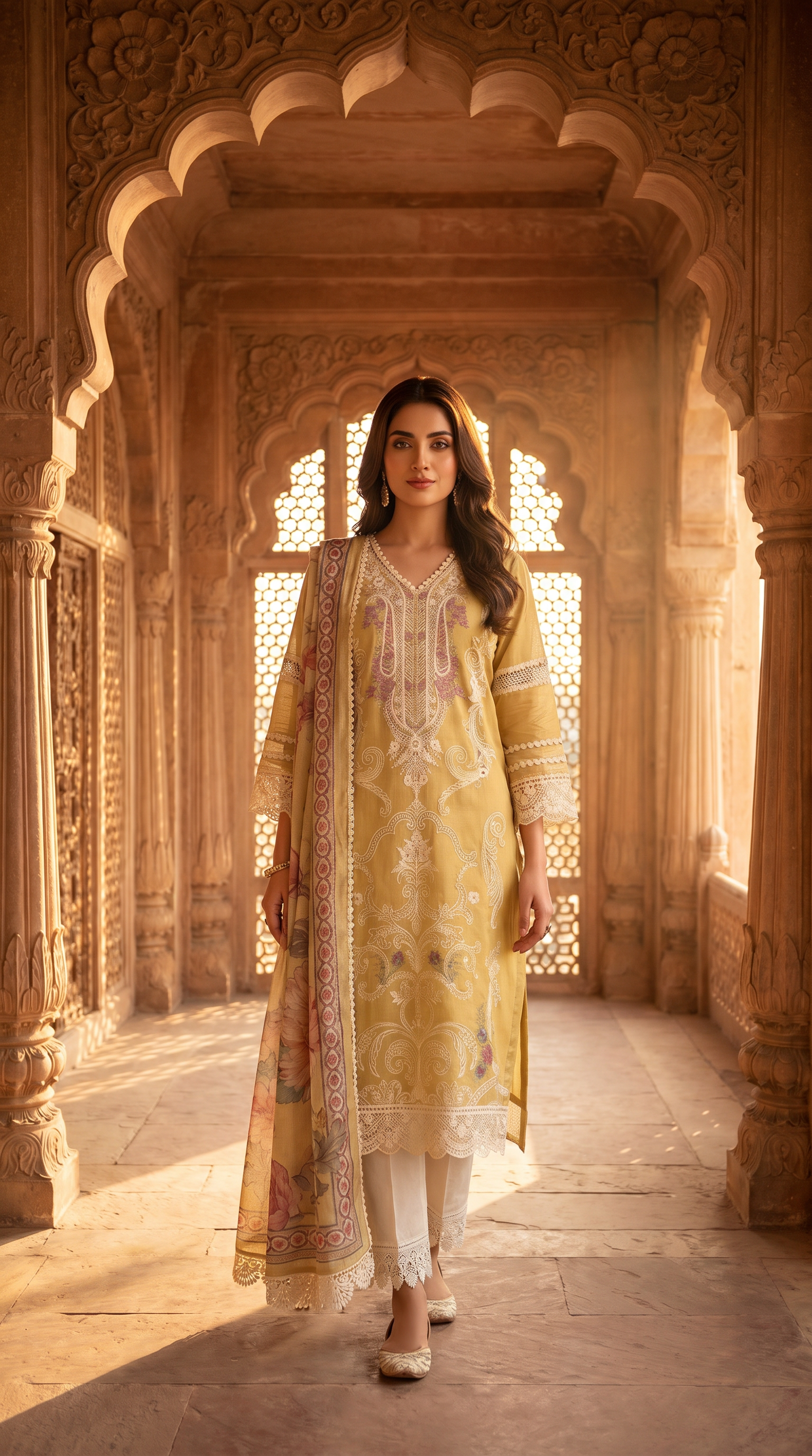 Dua | Yellow Embroidered Cotton Kurta Set