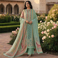 Syrah | Teal Printed Semi Stitched Crepe Suit Set