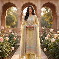Mahira | Lime Green Printed Semi Stitched Crape Kurta Set