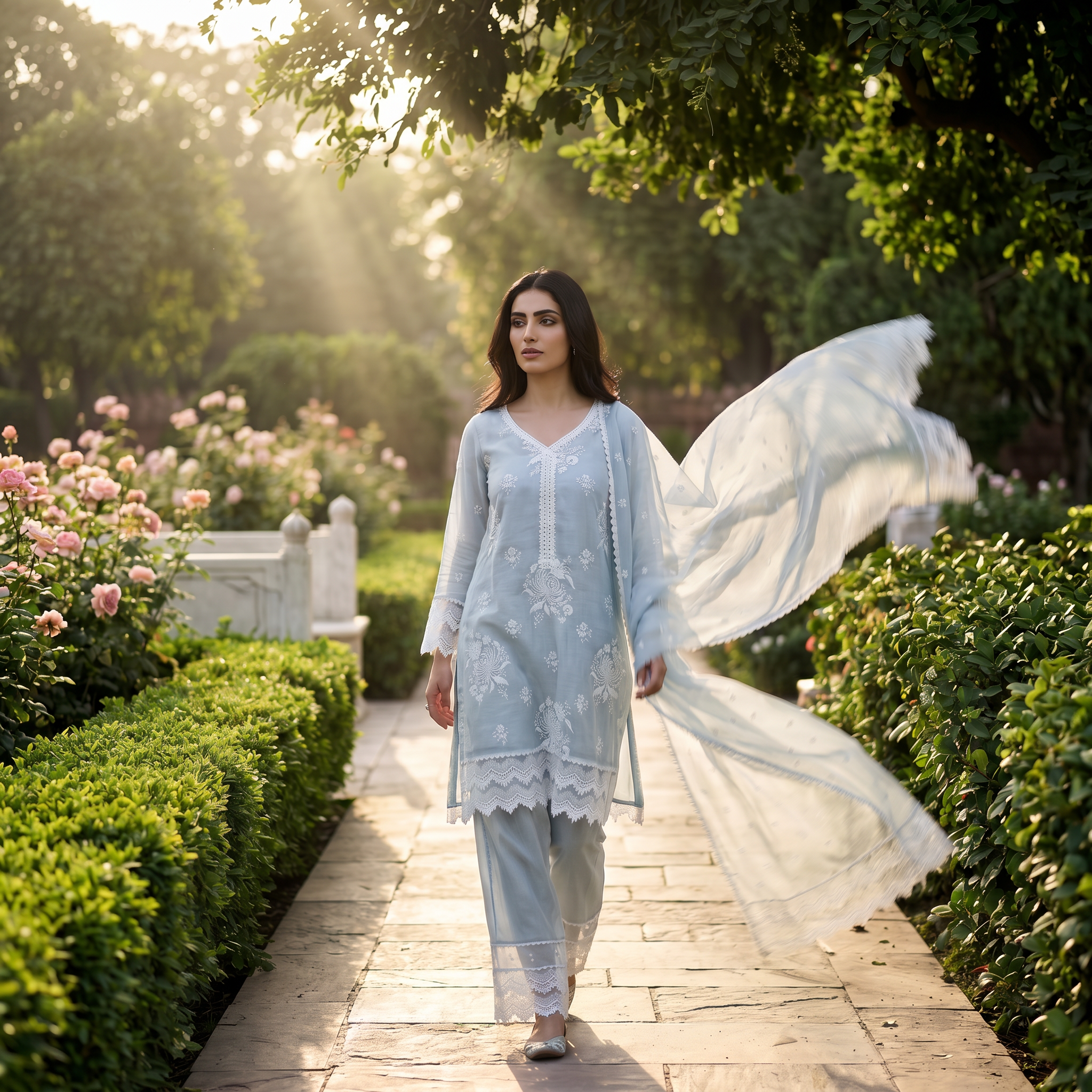 Naaz | Sky Blue Mul Chanderi Kurta Set