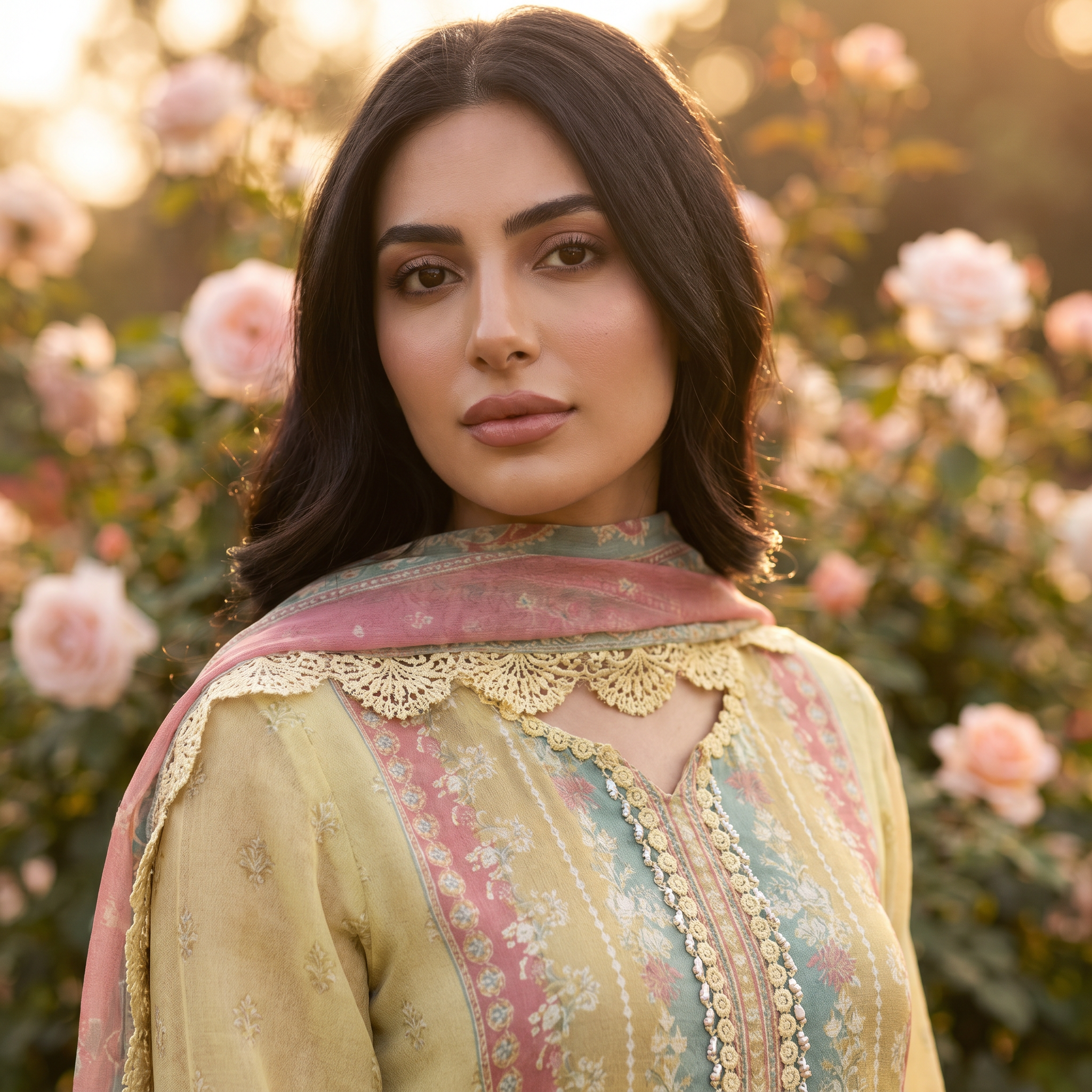 Mahira | Lime Green Printed Semi Stitched Crape Kurta Set