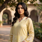 Noor | Yellow Linen Satin Kurta Set