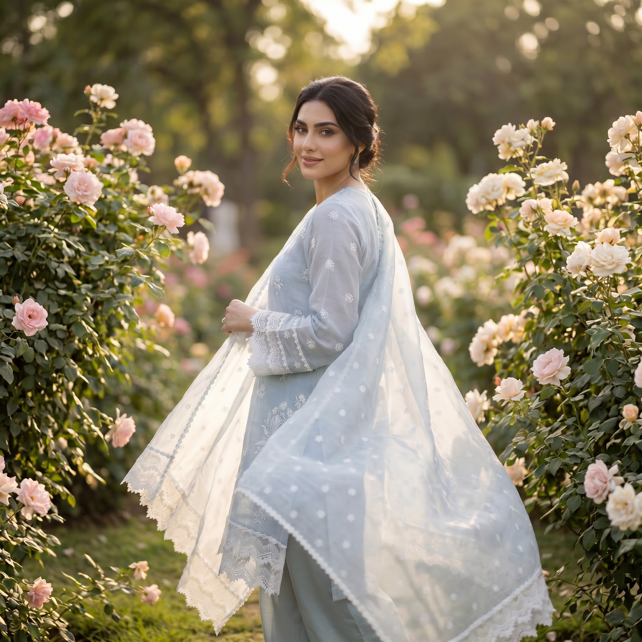 Naaz | Sky Blue Mul Chanderi Kurta Set