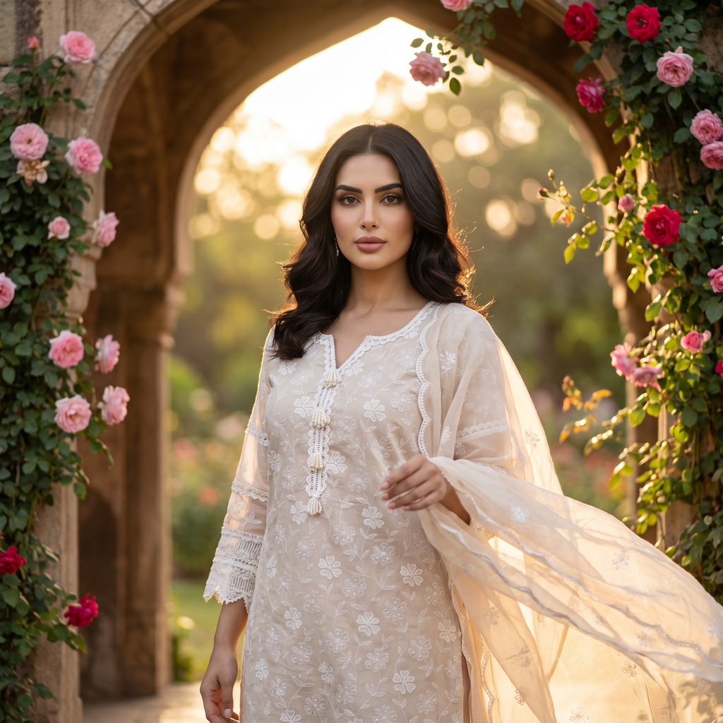Naira | Peach Cotton Kurta Set