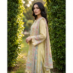 Mahira | Lime Green Printed Semi Stitched Crape Kurta Set