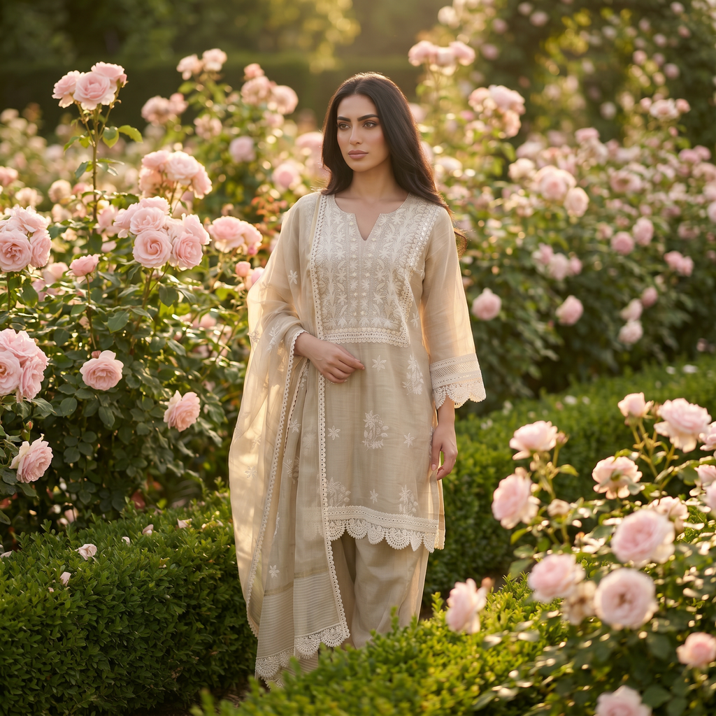 Rania | Beige Cotton Kurta Set