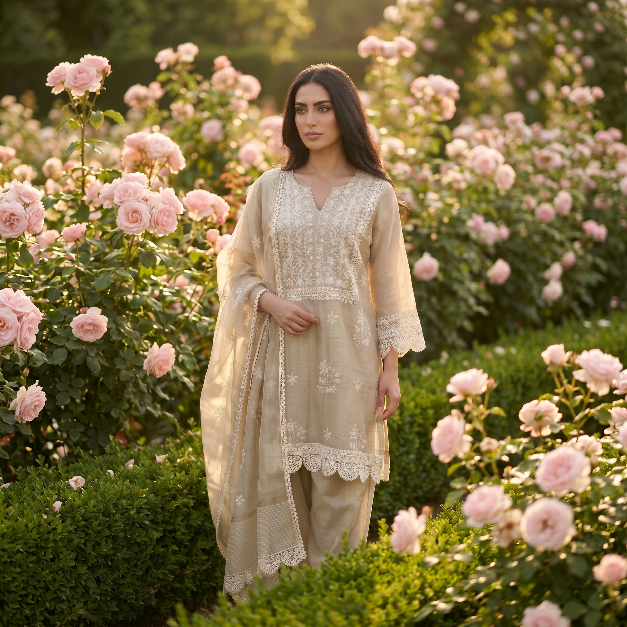 Rania | Beige Cotton Kurta Set