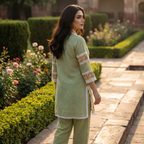 Falak | Green Linen Satin Co-ord Set