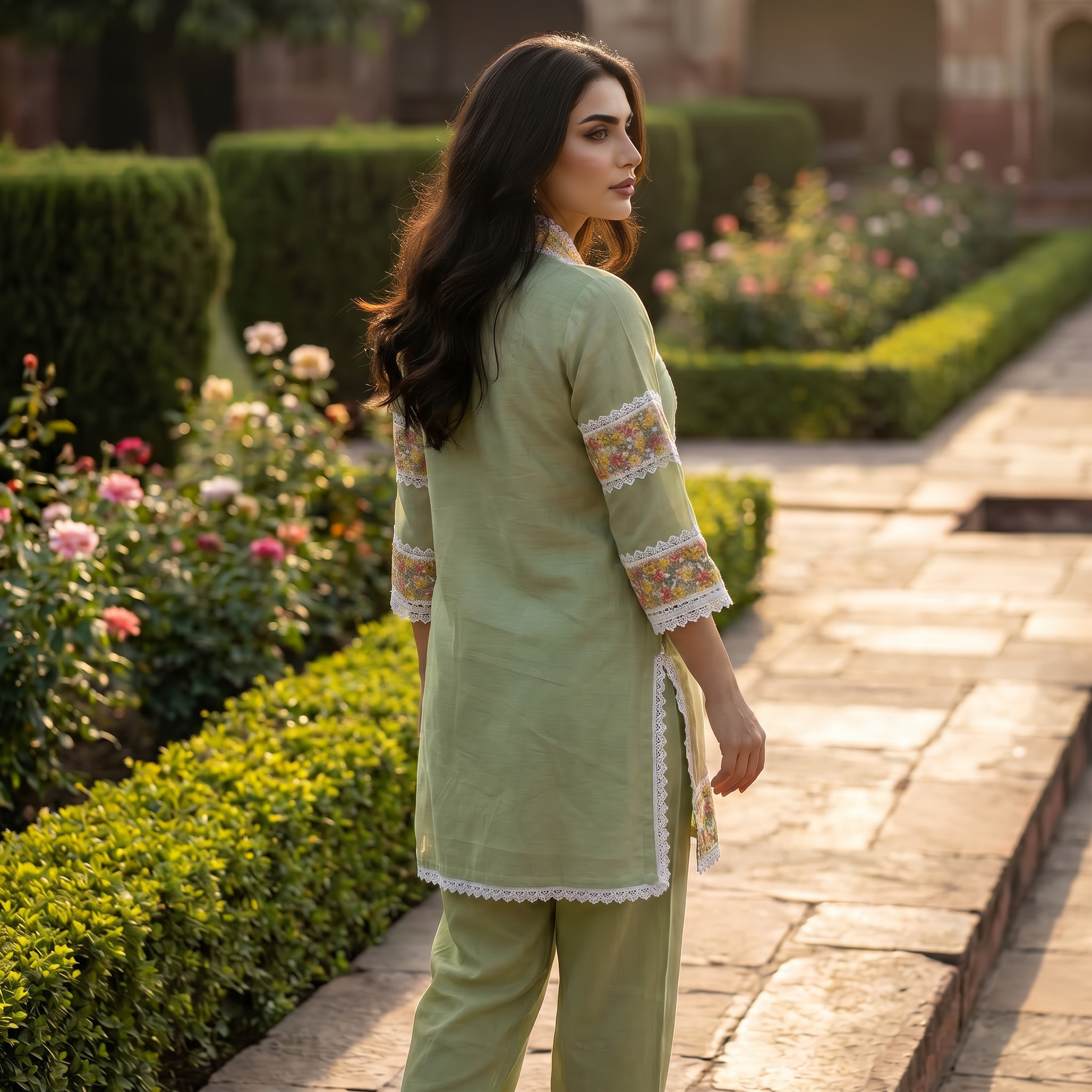 Falak | Green Linen Satin Co-ord Set