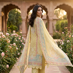 Mahira | Lime Green Printed Semi Stitched Crape Kurta Set