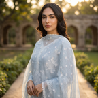 Naaz | Sky Blue Mul Chanderi Kurta Set